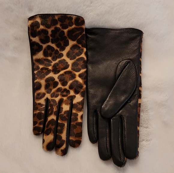J McLaughlin Camilla Leather Leopard Gloves Size Medium New With Tag - Picture 12 of 14